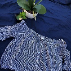 This off the shoulder striped shirt